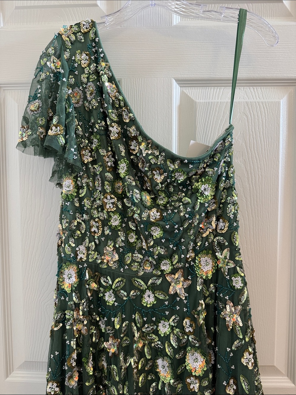 Mac Duggal 6159 Green One Shoulder Embellished A Line Gown Size 14 NWT - Picture 6 of 11